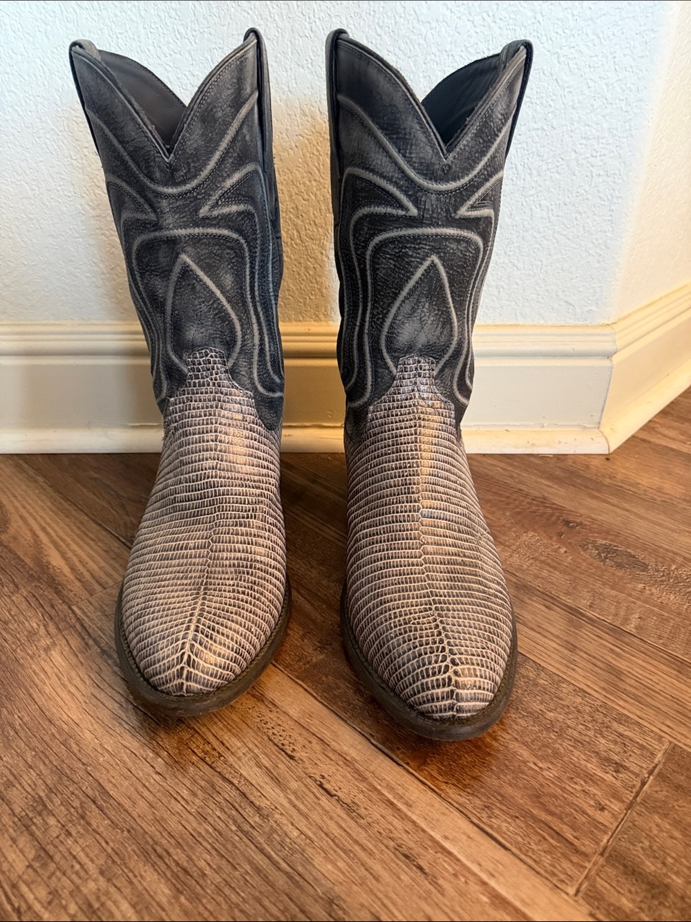 Men's Tecovas Lizard Skin Western Cowboy Boots - Gray and Black Sz 12EE